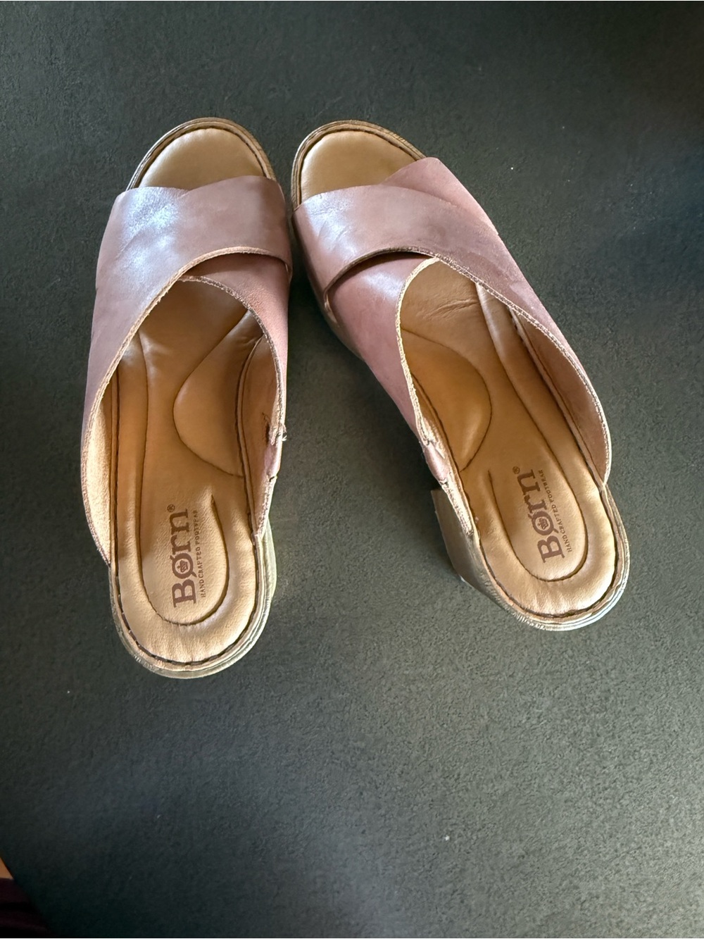 Born Mauve Crisscross Leather Slide Mules